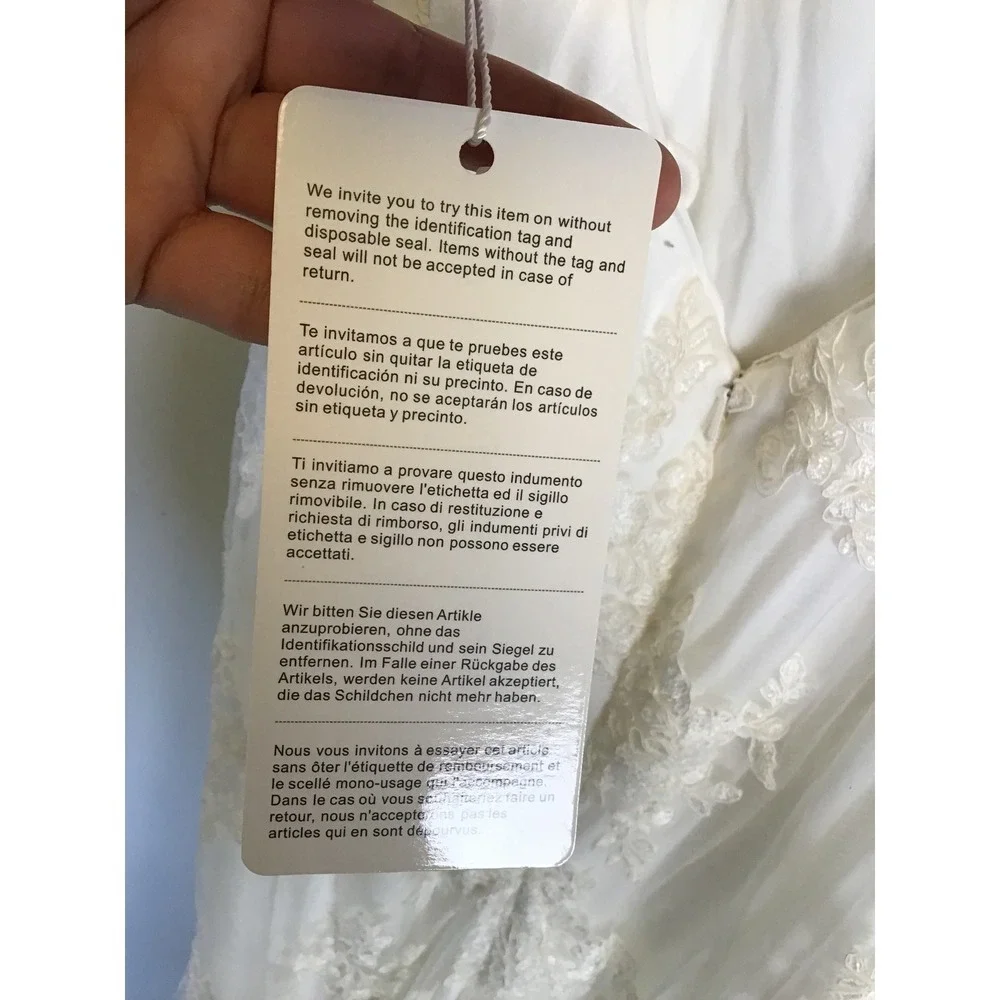 Stacees Women's Ivory Floral Lace Open Back Spaghetti Strap Bridal Dress NWT
